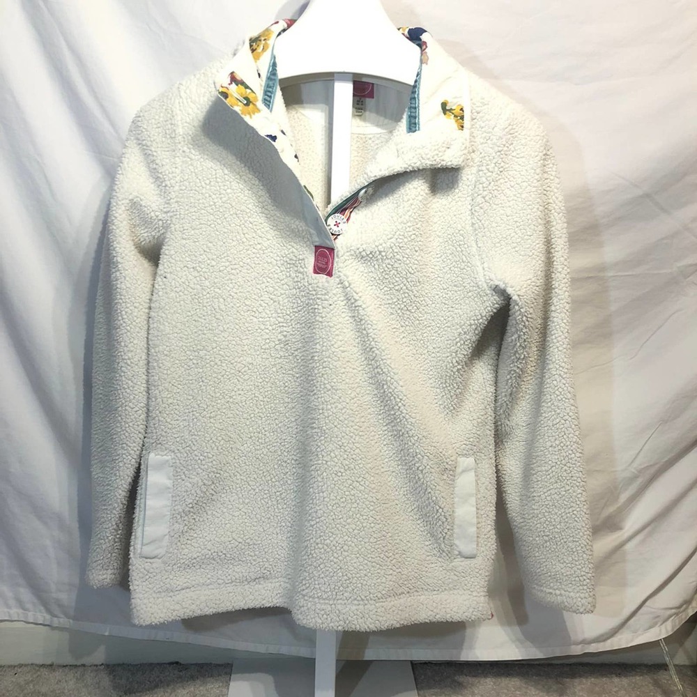 joules sherpa fleece white floral jacket medium